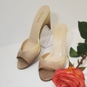 PRADA -2 Tone Beige Leather Kitten Heels Sandals